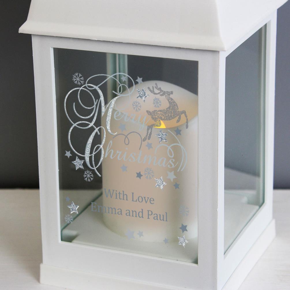 Personalised Silver Reindeer White Lantern Extra Image 2
